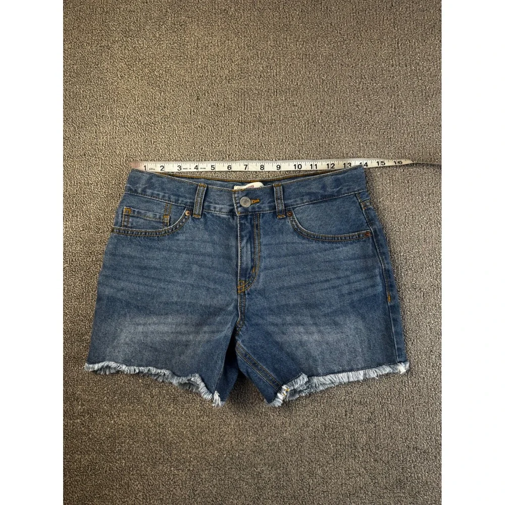 Levi Strauss Signature Shorts Girls Size 14 Blue Denim Midi Raw Hem‎ Adjustable